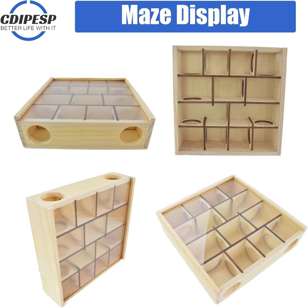 Wooden Hamster Maze with Transparent Acrylic Cover, Multi-Chamber Hamster Hideout House Hamster Toys Gerbil Maze for Dwarf Hamsters Gerbils Mice and Other Small Furry Animals