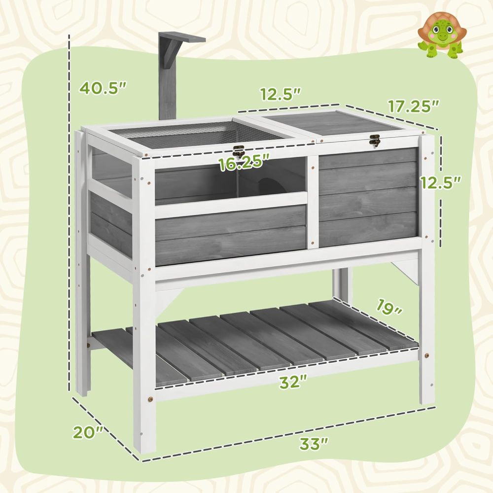 PawHut Tortoise Habitat with Shelf Storage, Reptile Enclosure with Tray, Light Support Frame, Gray