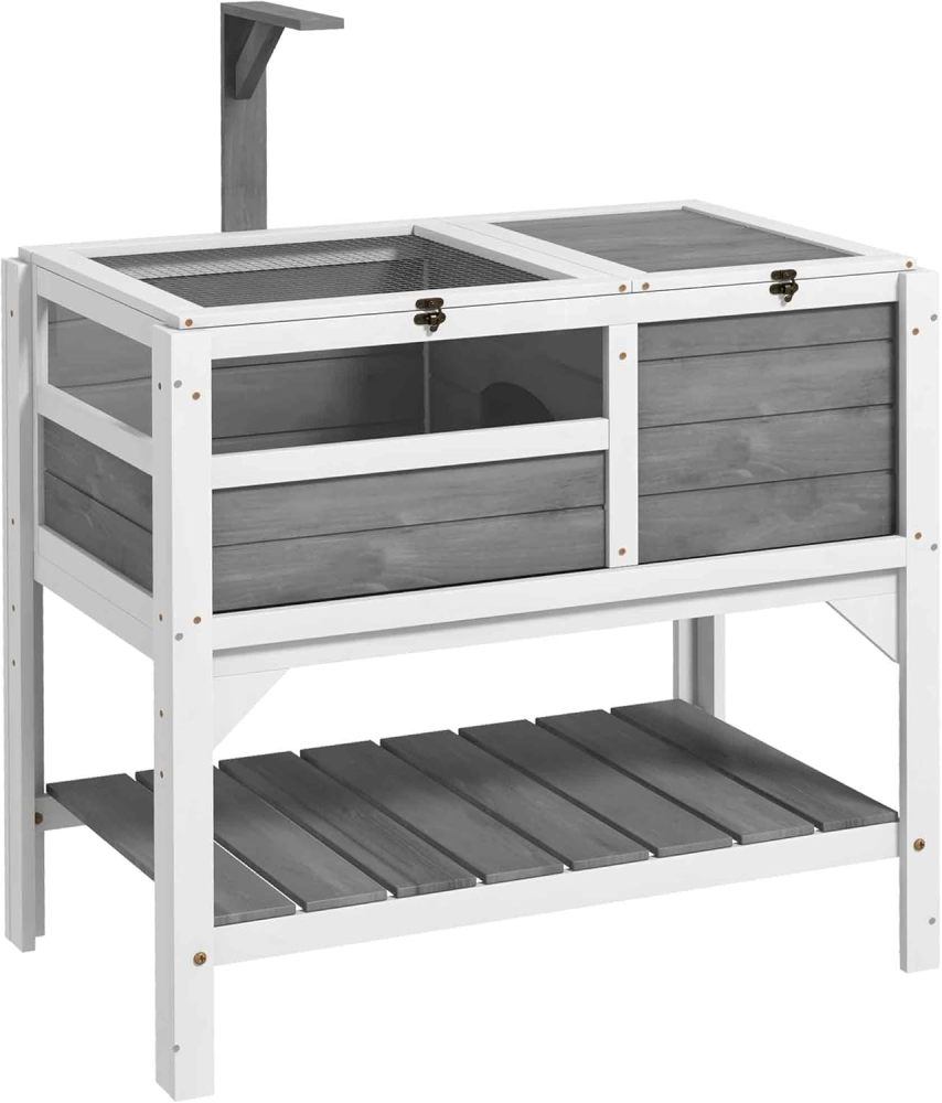 PawHut Tortoise Habitat with Shelf Storage, Reptile Enclosure with Tray, Light Support Frame, Gray