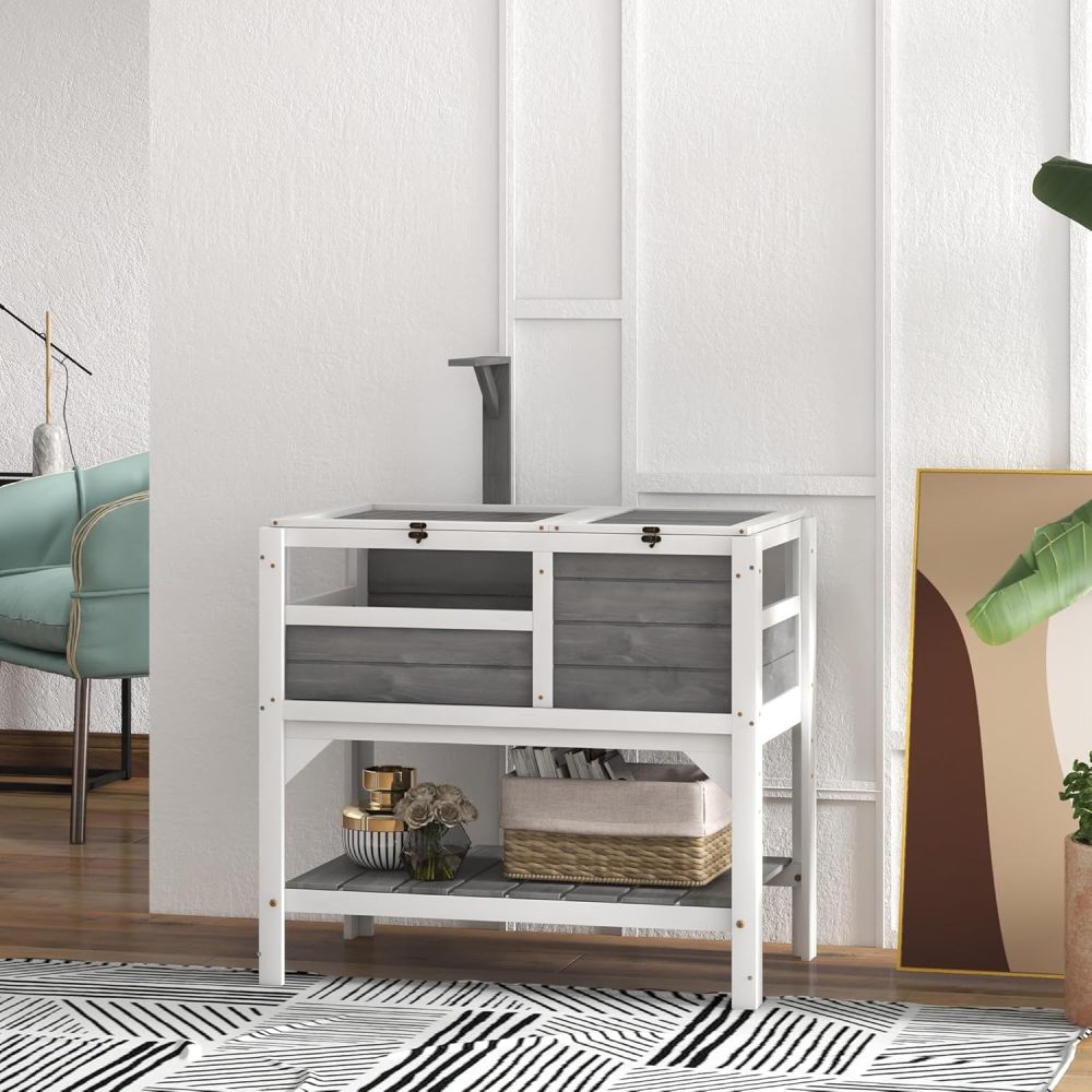 PawHut Tortoise Habitat with Shelf Storage, Reptile Enclosure with Tray, Light Support Frame, Gray
