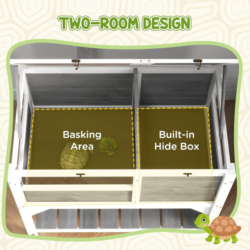 PawHut Tortoise Habitat with Shelf Storage, Reptile Enclosure with Tray, Light Support Frame, Gray