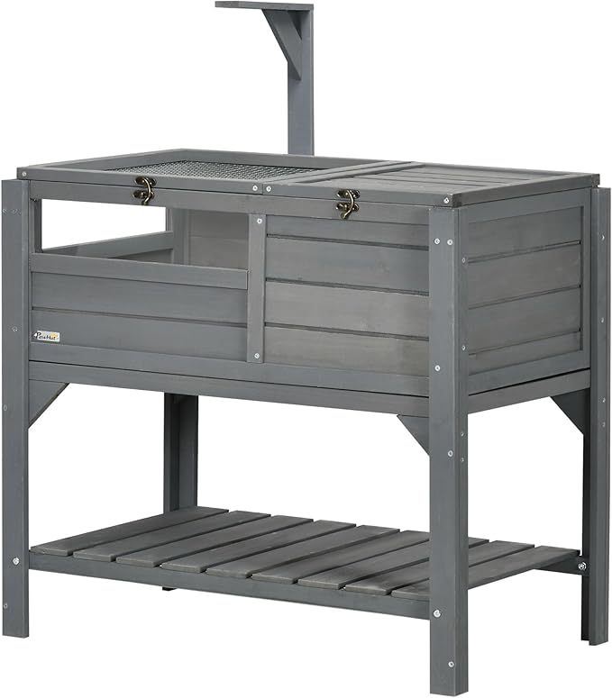 PawHut Tortoise Habitat with Shelf Storage, Reptile Enclosure with Tray, Light Support Frame, Gray