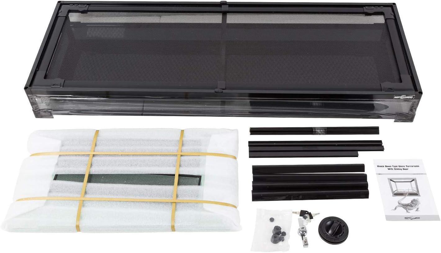 REPTI ZOO 67Gallon Reptile Large Terrarium Upgrade Glass Front Opening Tank Sliding Door with Screen Ventilation Reptile Terrarium About 48" x 18" x 18"(Knock-Down)