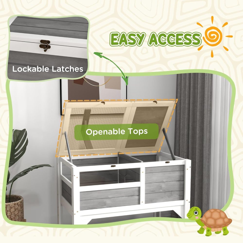 PawHut Tortoise Habitat with Shelf Storage, Reptile Enclosure with Tray, Light Support Frame, Gray