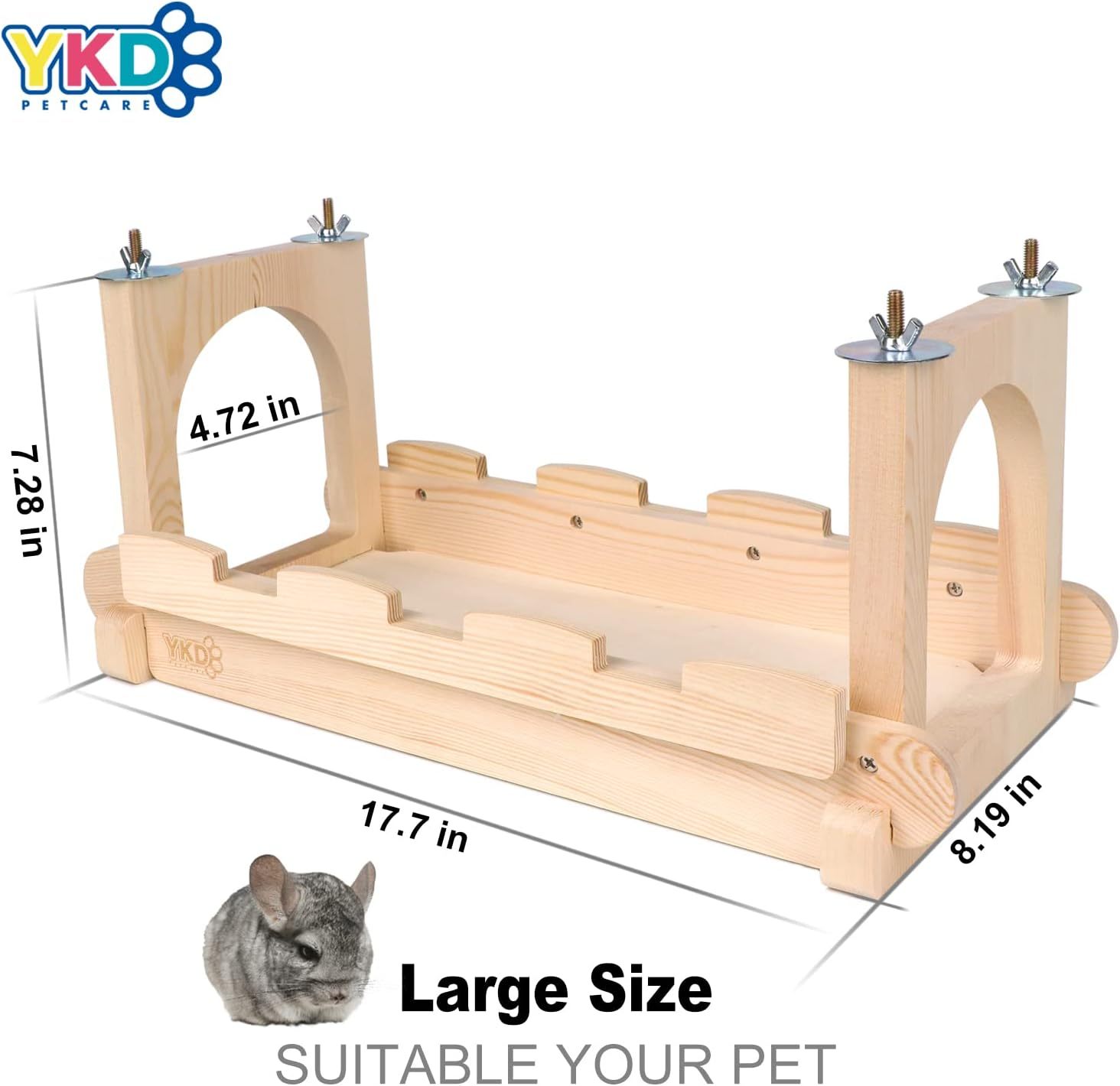 YKD Chinchilla Wood Suspension Bridge, Hanging Large Small Animal Wooden Bridge Platform, Small Animals Habitat Toy for Chinchillas Sugar Gliders Rats Squirrel