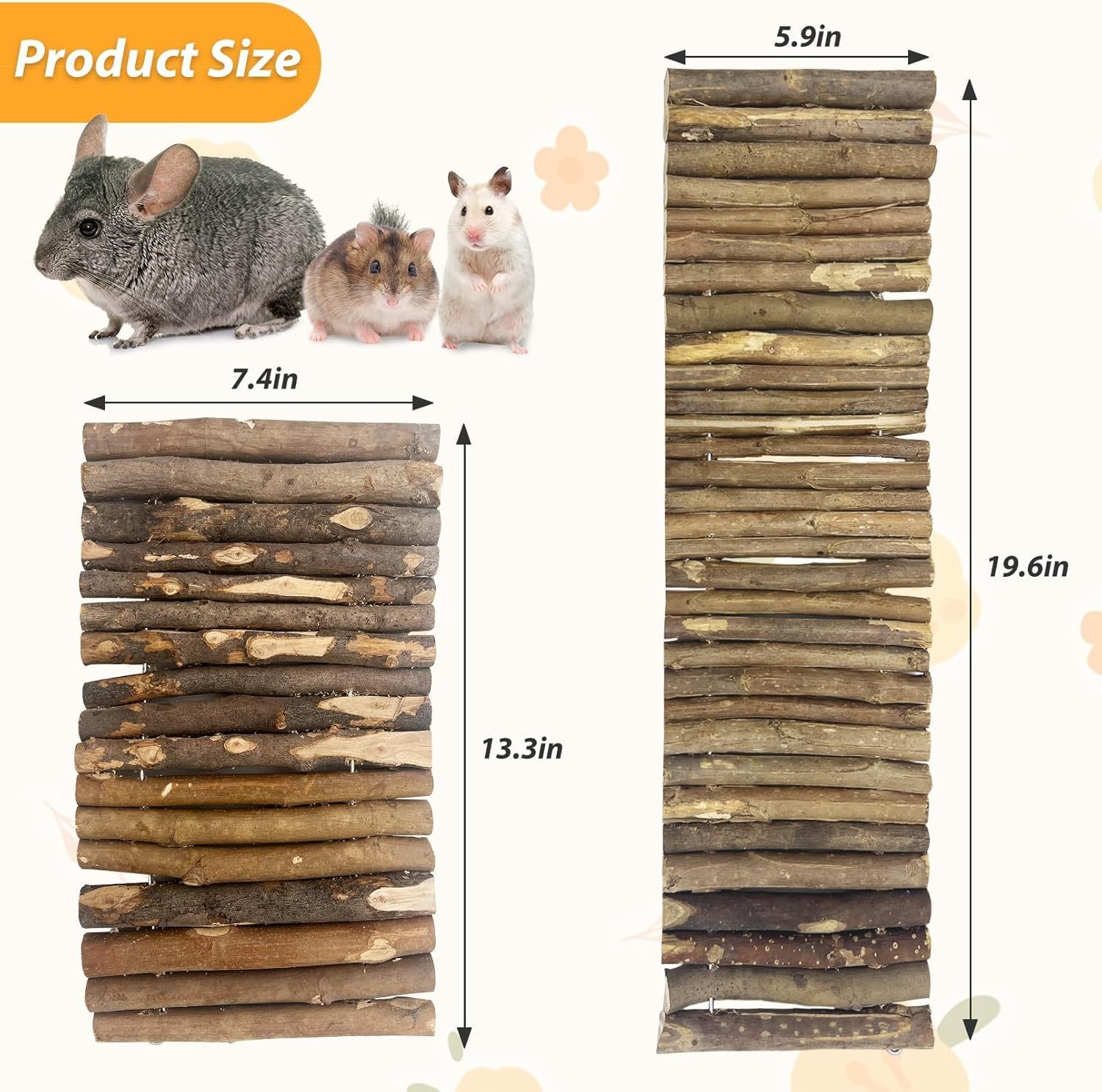 Hamiledyi Wooden Hamster Bridge Ladder 19.7" L x 5.9" W Large Climbing Toy Natural Hideout Tunnel Ramp Hamster Cage Accessories for Rabbits Guinea Pigs Ferret Tortoise Reptile (Pack of 2)