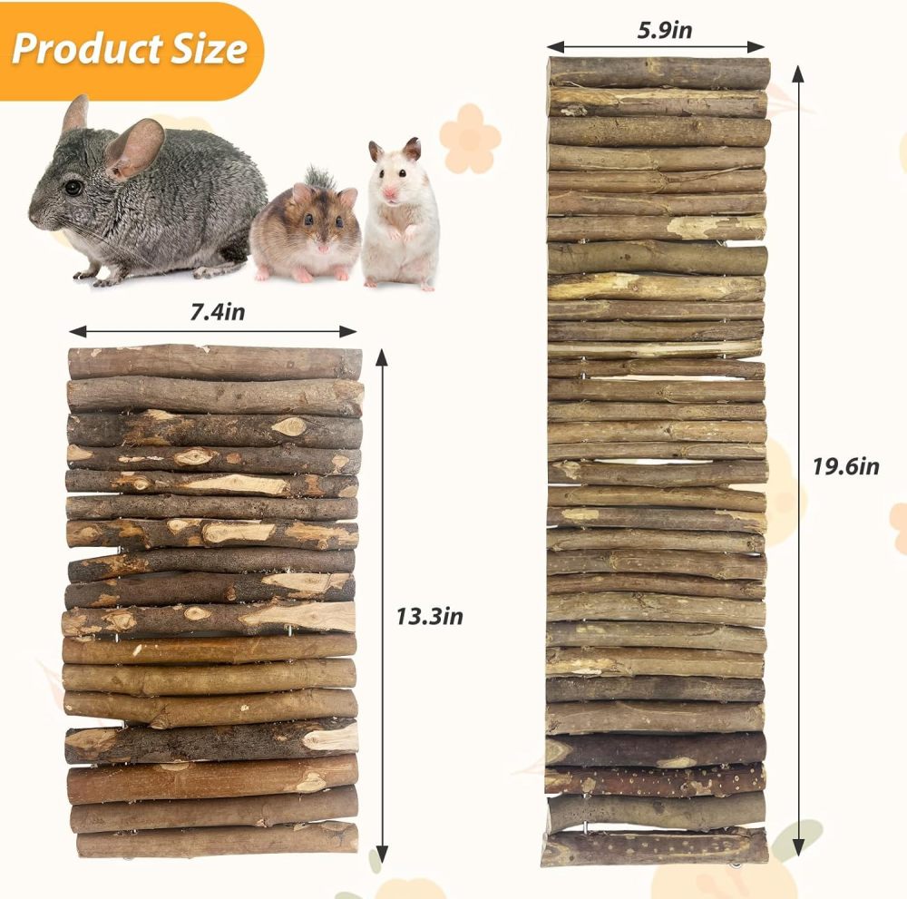 Hamiledyi Wooden Hamster Bridge Ladder 19.7" L x 5.9" W Large Climbing Toy Natural Hideout Tunnel Ramp Hamster Cage Accessories for Rabbits Guinea Pigs Ferret Tortoise Reptile (Pack of 2)