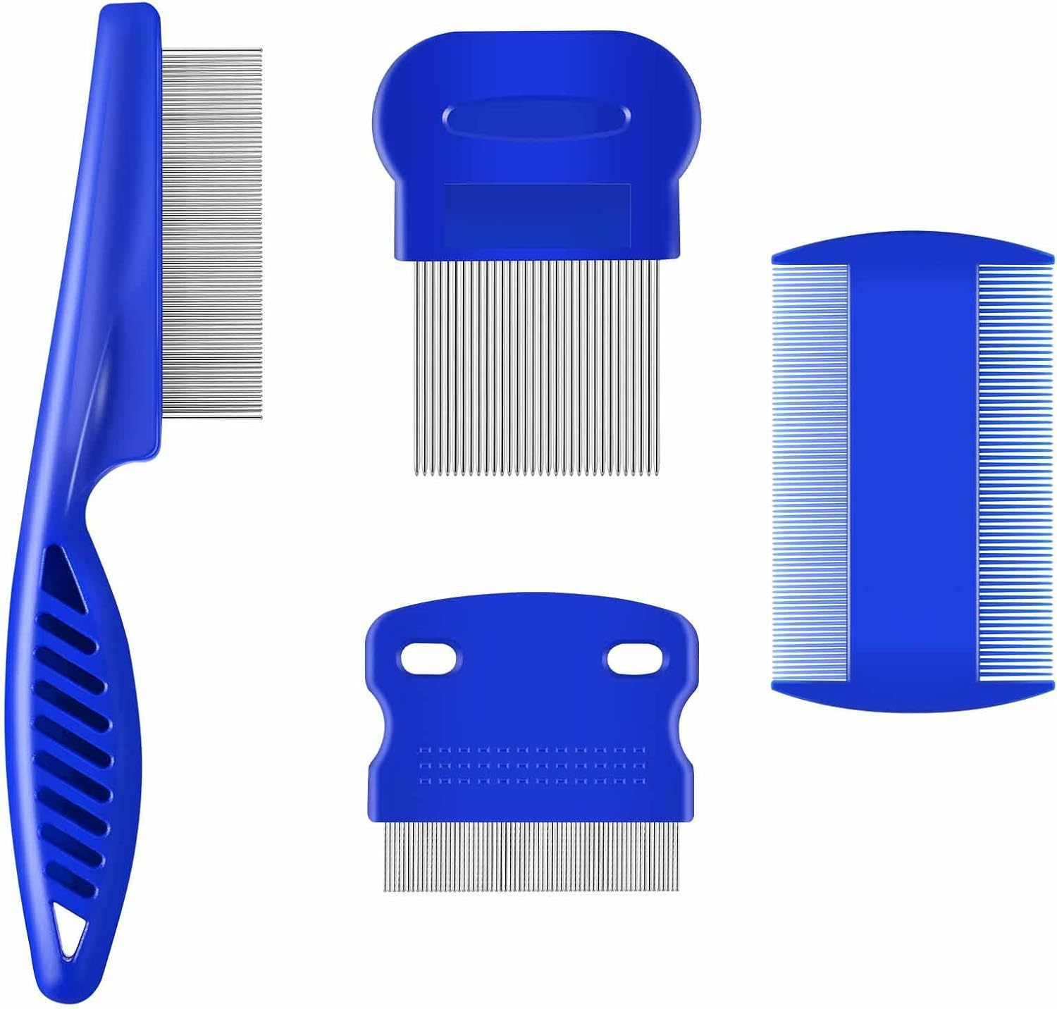 4 Pack Flea Lice Comb, Stainless Steel Dog Cat Grooming Combs with Rounded Teeth, Double Sided Professional Pet Tear Stain Remover, Dematting Tool for Small, Medium & Large Pets