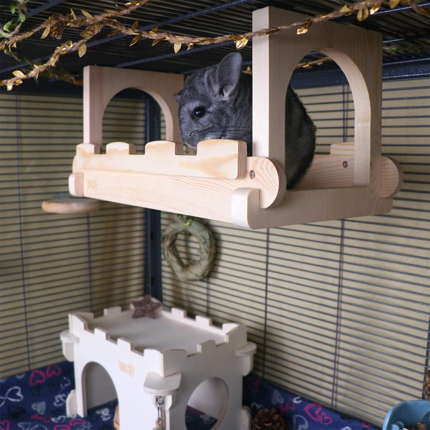 YKD Chinchilla Wood Suspension Bridge, Hanging Large Small Animal Wooden Bridge Platform, Small Animals Habitat Toy for Chinchillas Sugar Gliders Rats Squirrel