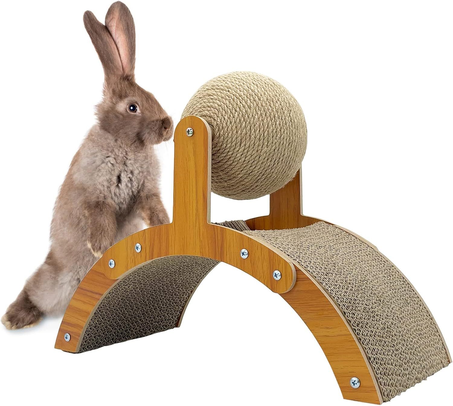 Fhiny Rabbit Scratch Toy, Natural Sisal Rabbit Scratching Ball with Cardboard Pad 2-in-1 Bunny Claw Scratcher Interactive Toys Nail Scratching Post for Indoor Pets Kittens Ferrets Small Animals