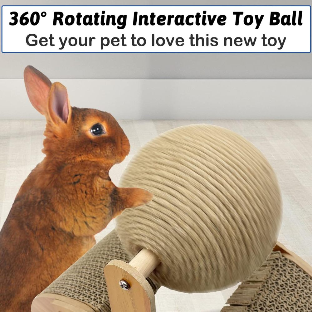 Fhiny Rabbit Scratch Toy, Natural Sisal Rabbit Scratching Ball with Cardboard Pad 2-in-1 Bunny Claw Scratcher Interactive Toys Nail Scratching Post for Indoor Pets Kittens Ferrets Small Animals