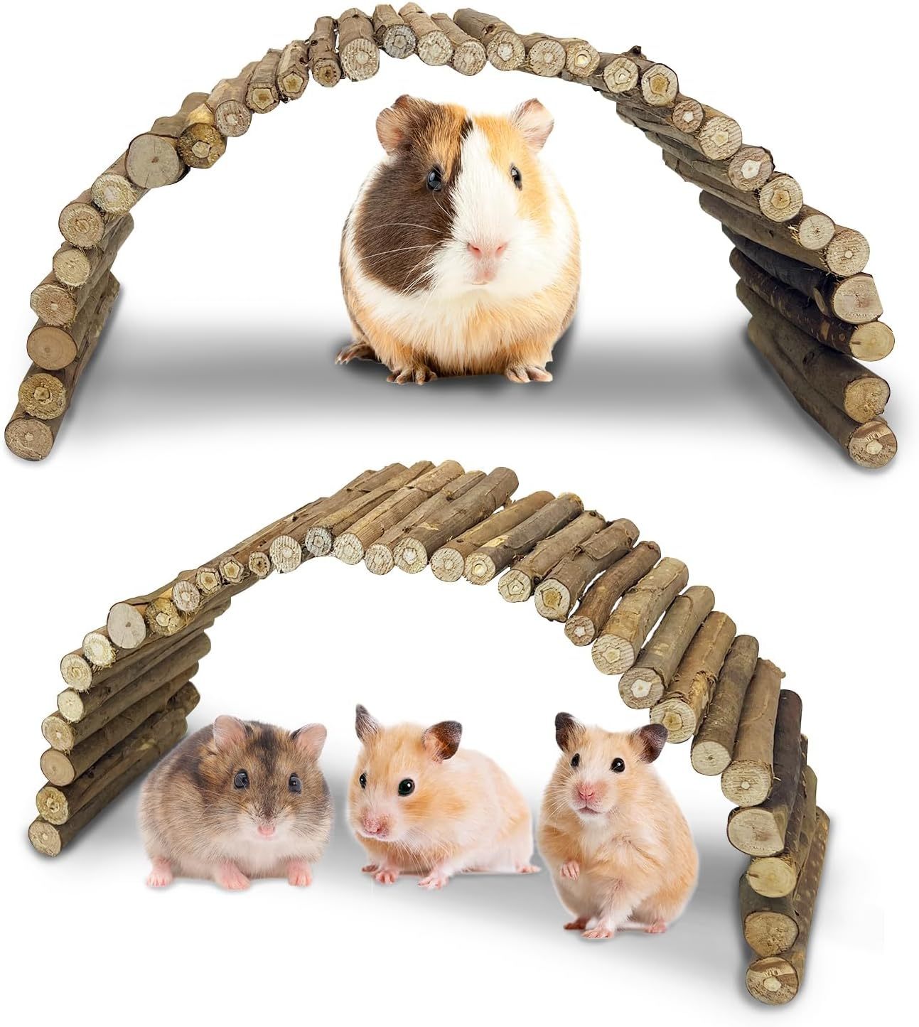 Hamiledyi Wooden Hamster Bridge Ladder 19.7" L x 5.9" W Large Climbing Toy Natural Hideout Tunnel Ramp Hamster Cage Accessories for Rabbits Guinea Pigs Ferret Tortoise Reptile (Pack of 2)