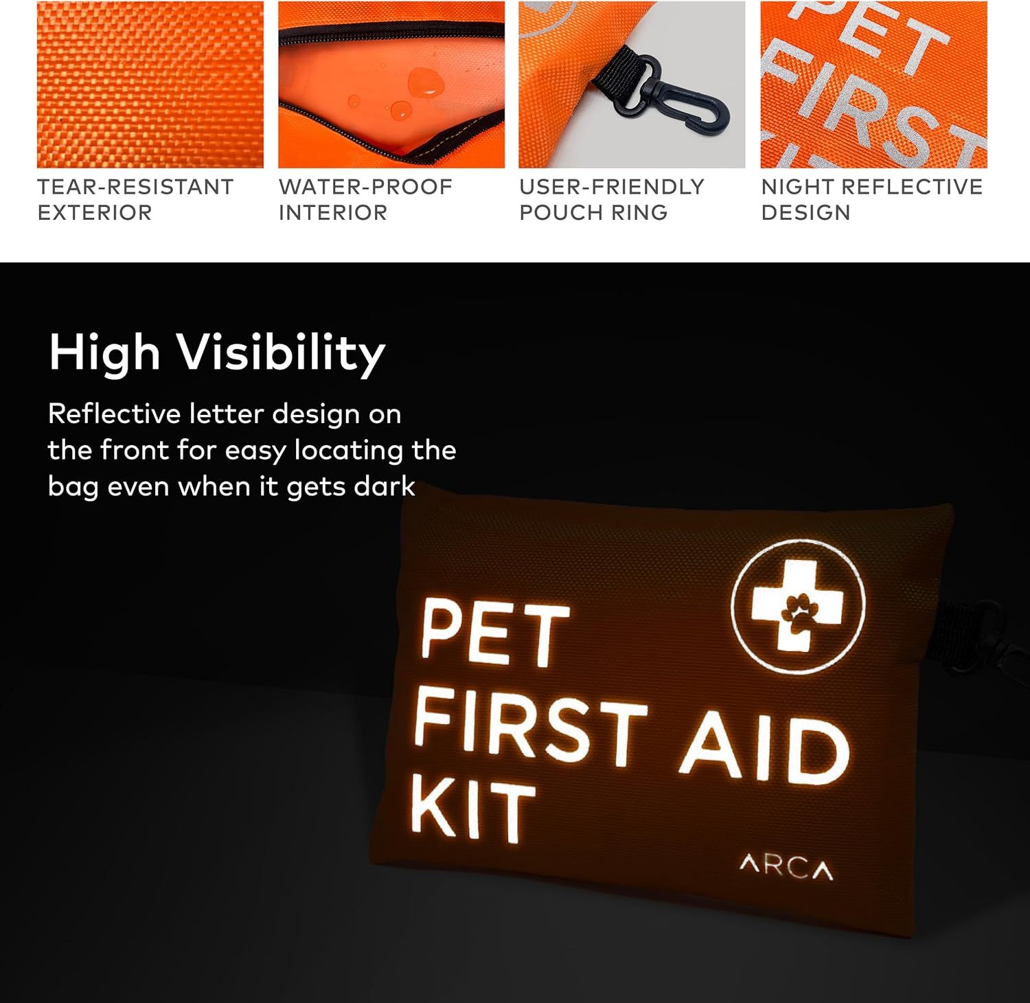 Dog First Aid Kit - Pet Emergency Kit - Water Resistant High Visibility Reflective First Aid Pouch Dog Camping Essentials for Hiking, Backpacking, Sports, Hunting
