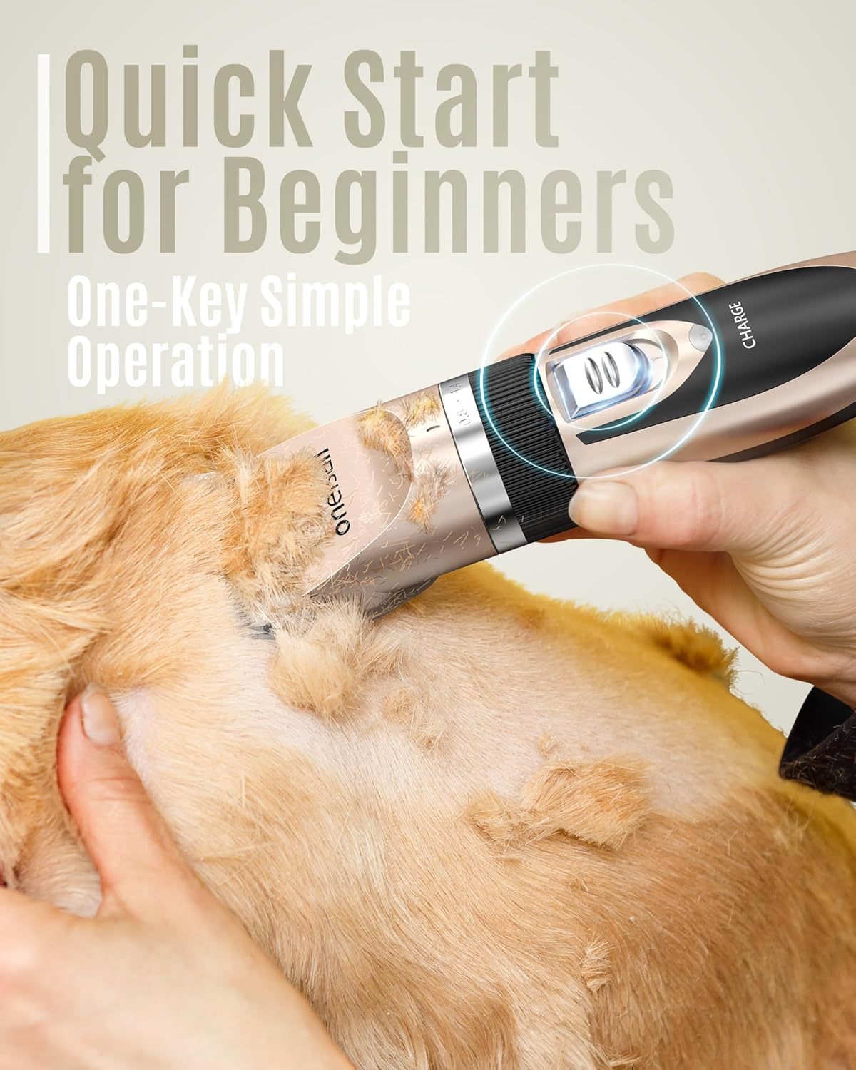 oneisall Dog Clipper Low Noise, Dog Grooming Kit with Rechargeable, Dog Shaver Cordless Electric Quiet Hair Clipper Set for Dog Cats Pets（Gold）