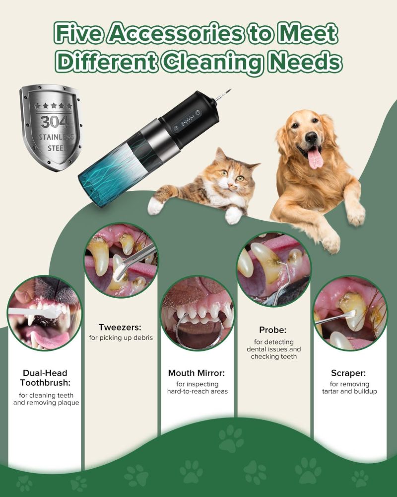 YABIFE Non-Vibrating Ultrasonic Tooth Cleaner for Dogs with Water Cooling System. Dog Plaque and Starter Remover, with Dental Care Kit and Teeth Brush, 3 Cleaning Modes with Lighting