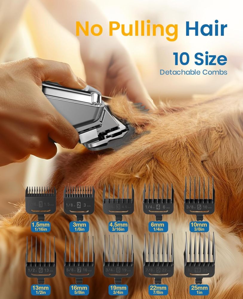 oneisall Dog Clippers for Grooming for Thick Heavy Coats/Low Noise Rechargeable Cordless Pet Shaver with Stainless Steel Blade/Waterproof Dog Shaver for Dogs Pets and Animals (Sliver)