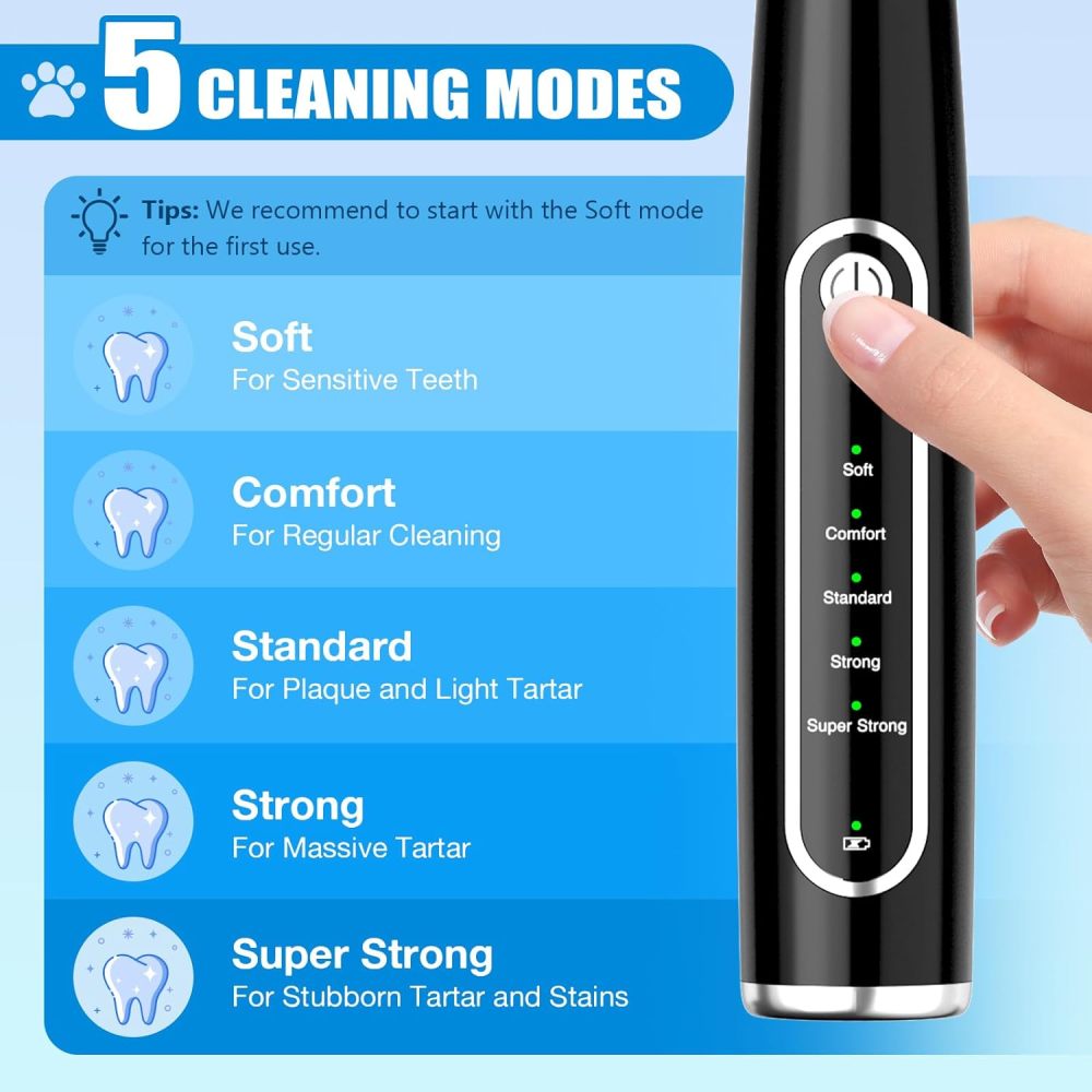 Dog Tartar Remover for Teeth, Dog Teeth Cleaning Kit with LED Light and 5 Modes for Dogs and Cats,Black