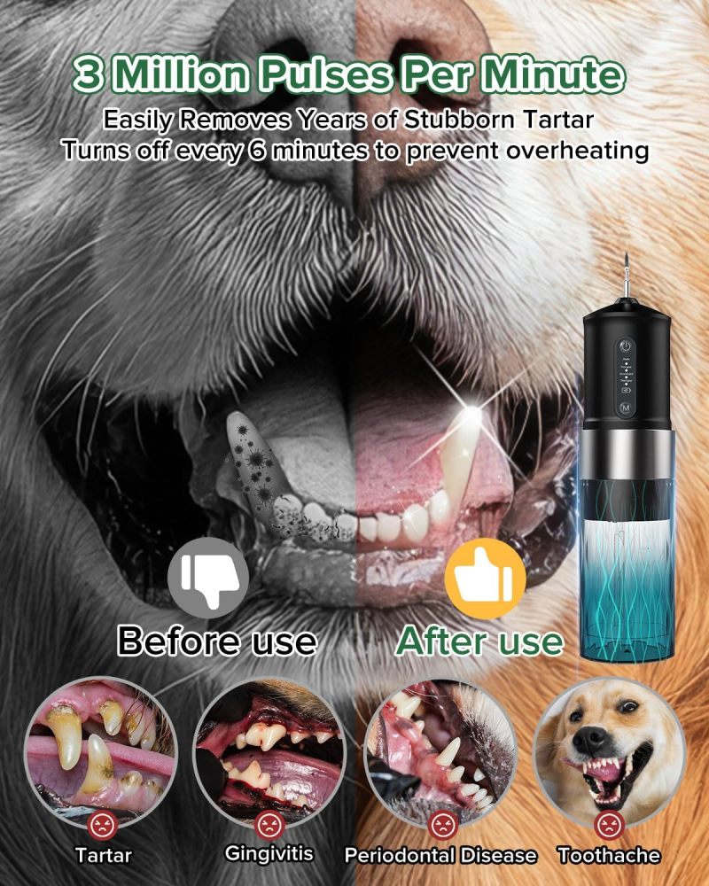 YABIFE Non-Vibrating Ultrasonic Tooth Cleaner for Dogs with Water Cooling System. Dog Plaque and Starter Remover, with Dental Care Kit and Teeth Brush, 3 Cleaning Modes with Lighting
