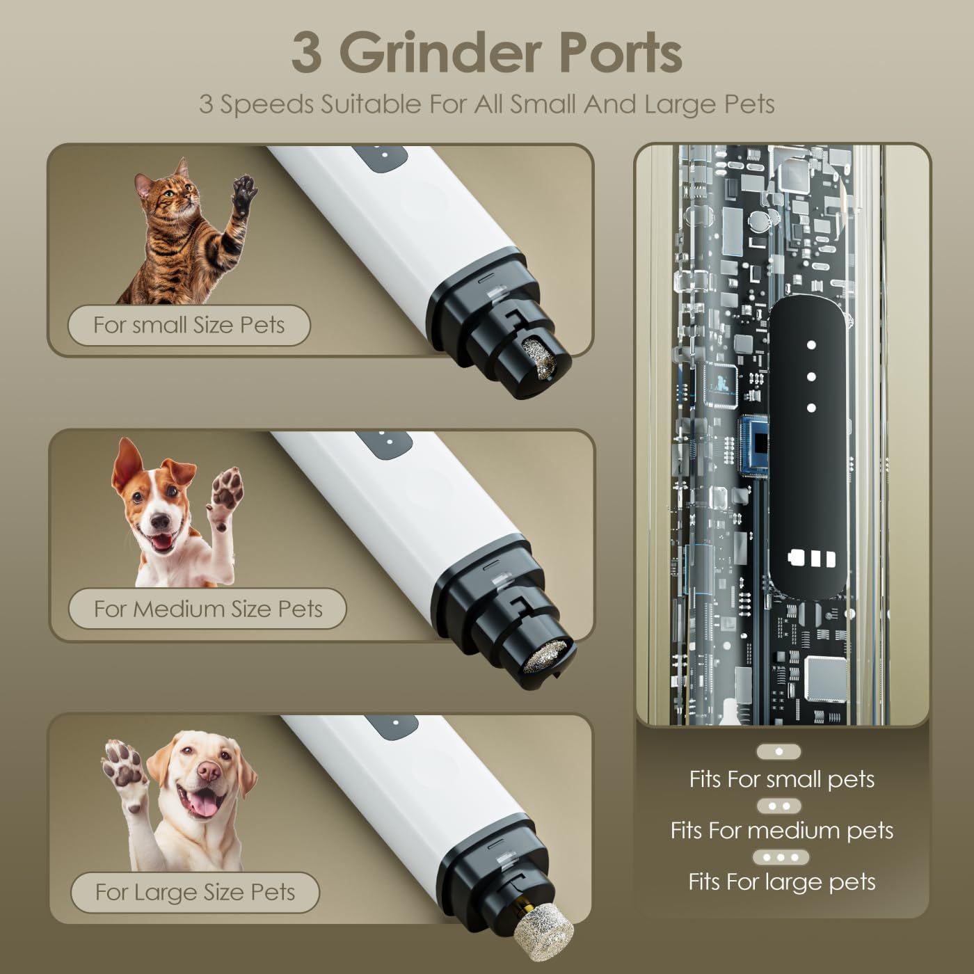 Dog Nail Grinder, Upgrade IP67 Waterproof 3-Speed LED Light-Small Medium and Large Cat and Dog Nail Trimmers Super Quiet, Rechargeable Pet Painless Nail Grinder, White