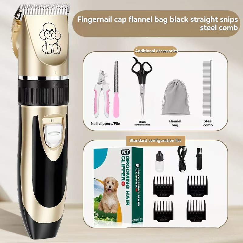 Petkcy Dog Clipper Low Noise, Dog Grooming Kit with Rechargeable, Dog Shaver Cordless Electric Quiet Hair Clipper Set for Dog Cats Pets（Gold）