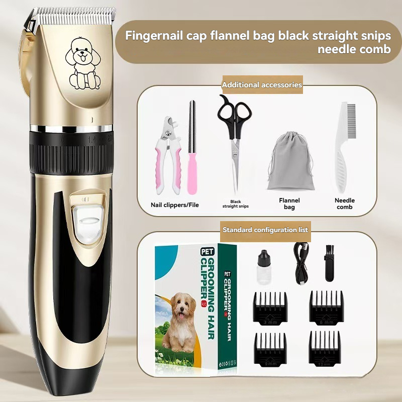 Petkcy Dog Clipper Low Noise, Dog Grooming Kit with Rechargeable, Dog Shaver Cordless Electric Quiet Hair Clipper Set for Dog Cats Pets（Gold）
