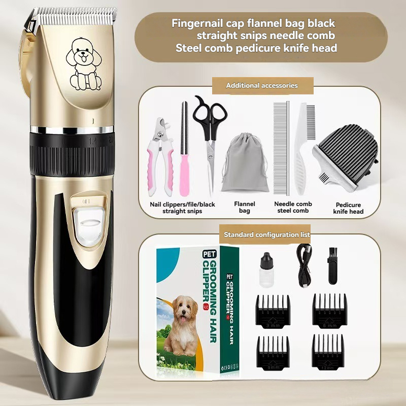 Petkcy Dog Clipper Low Noise, Dog Grooming Kit with Rechargeable, Dog Shaver Cordless Electric Quiet Hair Clipper Set for Dog Cats Pets（Gold）