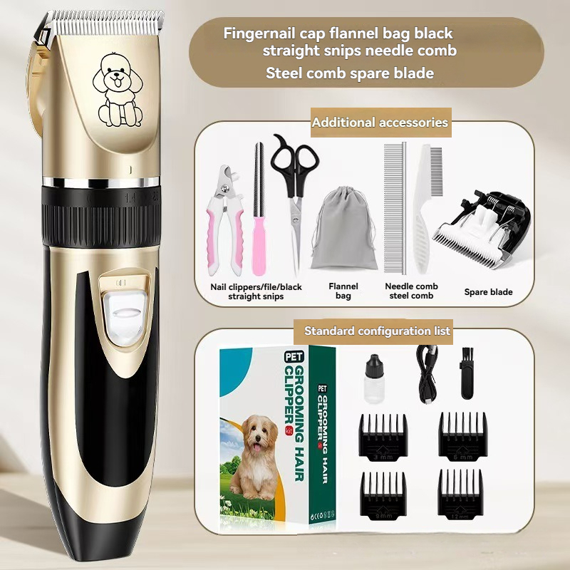 Petkcy Dog Clipper Low Noise, Dog Grooming Kit with Rechargeable, Dog Shaver Cordless Electric Quiet Hair Clipper Set for Dog Cats Pets（Gold）