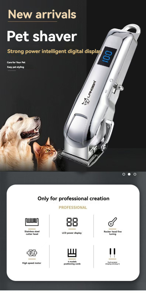 Petkcy Dog Clippers for Grooming for Thick Heavy Coats/Low Noise Rechargeable Cordless Pet Shaver with Stainless Steel Blade/Waterproof Dog Shaver for Dogs Pets and Animals (Sliver)