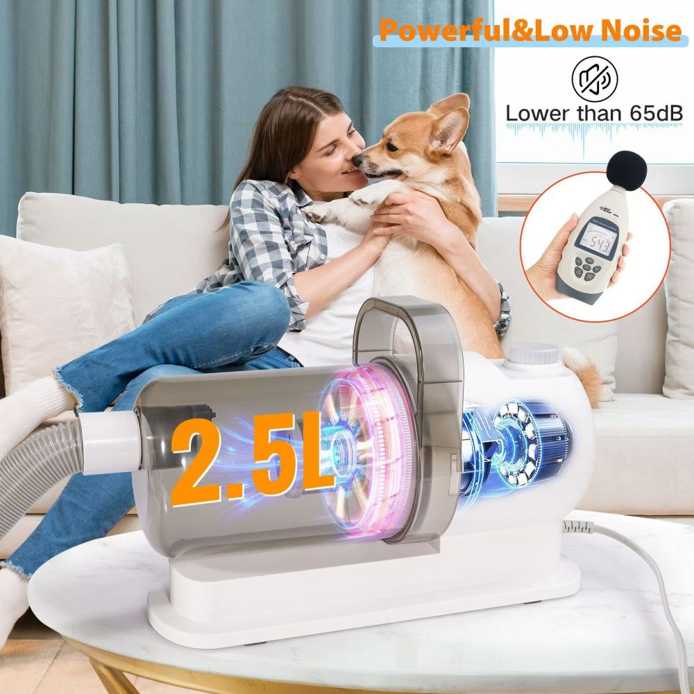 Petkcy  Pet Grooming Vacuum Suction 99% Pet Hair, Dog Grooming Kit with 5 Professional Grooming Shedding Tools for Dogs Cats and Other Animals