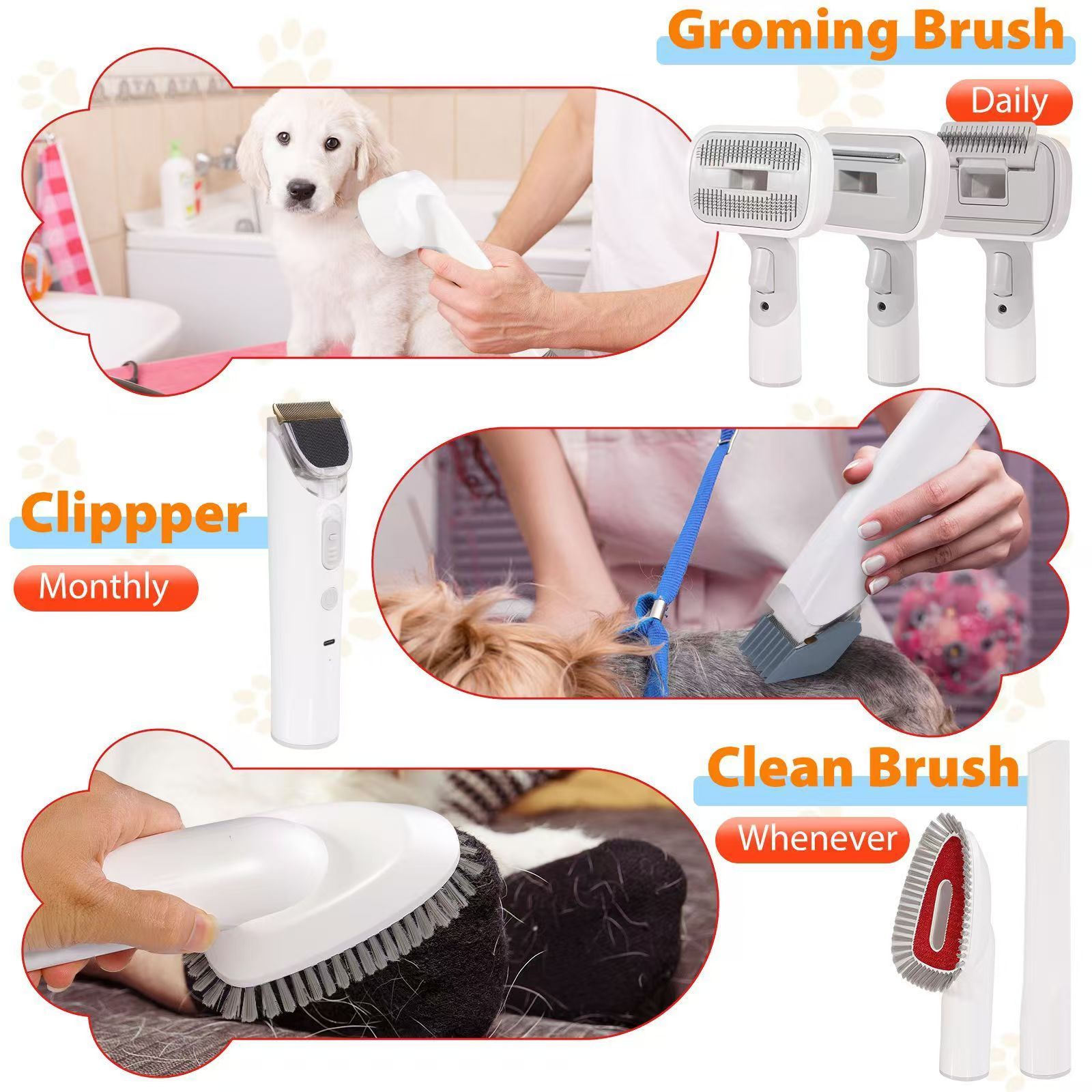 Petkcy  Pet Grooming Vacuum Suction 99% Pet Hair, Dog Grooming Kit with 5 Professional Grooming Shedding Tools for Dogs Cats and Other Animals