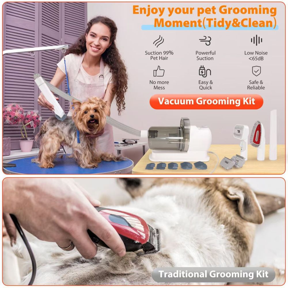 Petkcy  Pet Grooming Vacuum Suction 99% Pet Hair, Dog Grooming Kit with 5 Professional Grooming Shedding Tools for Dogs Cats and Other Animals