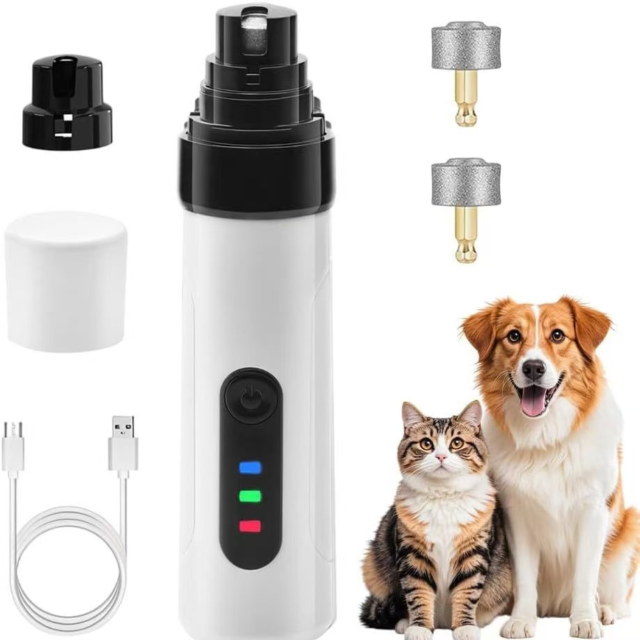 Dog Nail Grinder, Upgrade IP67 Waterproof 3-Speed LED Light-Small Medium and Large Cat and Dog Nail Trimmers Super Quiet, Rechargeable Pet Painless Nail Grinder, White