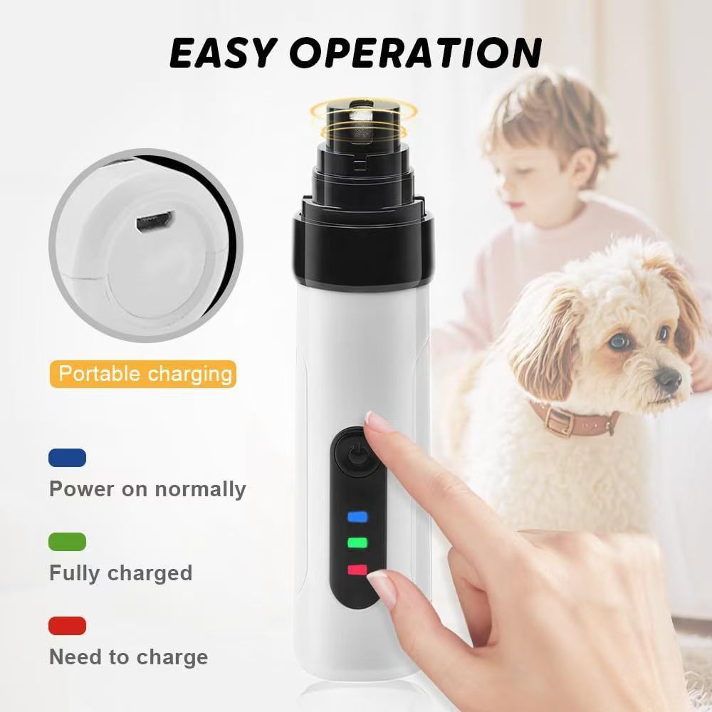 Dog Nail Grinder, Upgrade IP67 Waterproof 3-Speed LED Light-Small Medium and Large Cat and Dog Nail Trimmers Super Quiet, Rechargeable Pet Painless Nail Grinder, White
