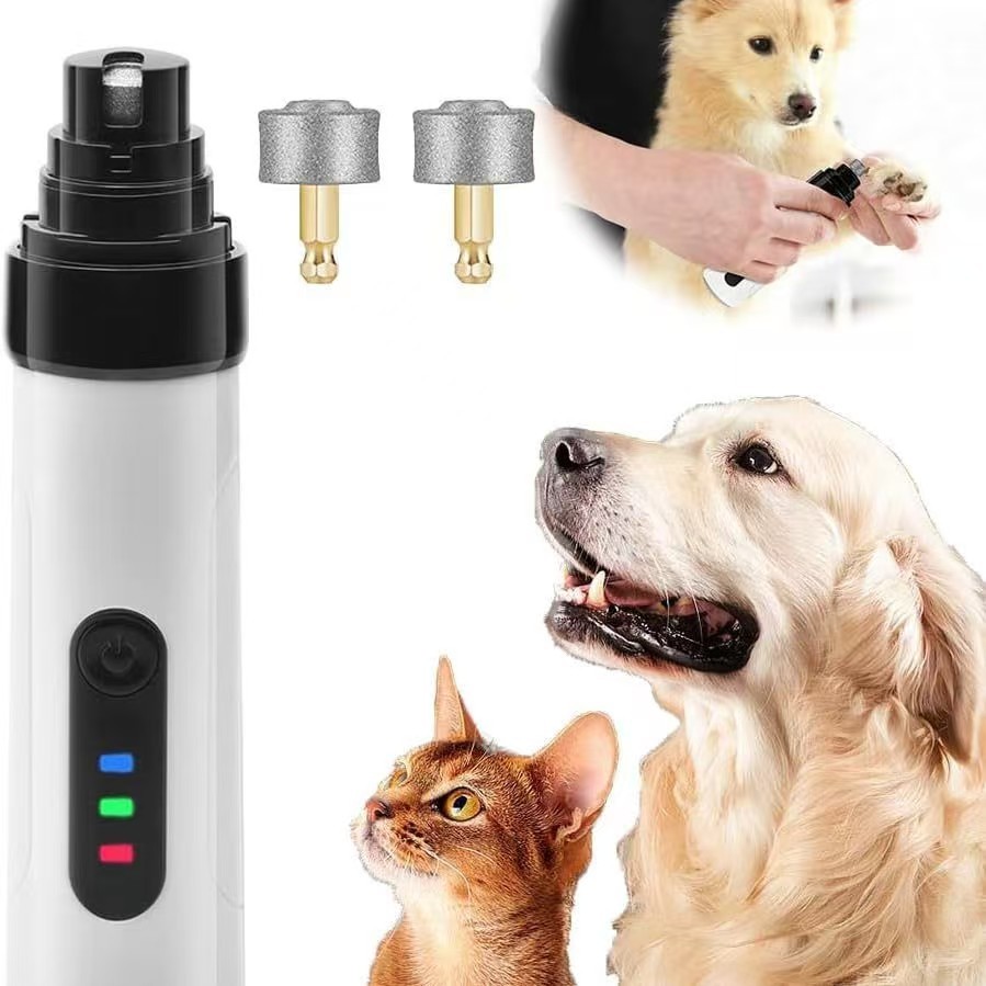 Dog Nail Grinder, Upgrade IP67 Waterproof 3-Speed LED Light-Small Medium and Large Cat and Dog Nail Trimmers Super Quiet, Rechargeable Pet Painless Nail Grinder, White