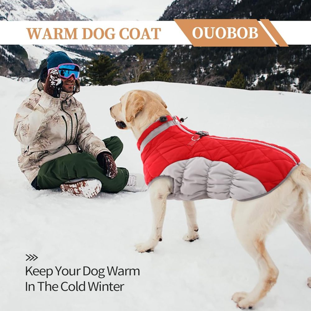 Dog Jackets for Medium Dogs,Medium Dog Coat,Warm Pet Winter Coat Zip Up Back,Waterproof Dogs Jacket with D-Ring,Pet Cold Weather Coats with Fleece Lined, Snowsuit Pug Boston Terrier,Red,M