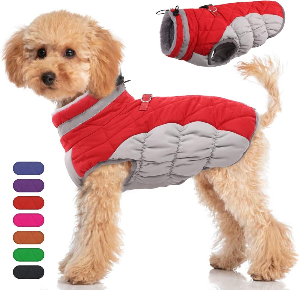 Dog Jackets for Medium Dogs,Medium Dog Coat,Warm Pet Winter Coat Zip Up Back,Waterproof Dogs Jacket with D-Ring,Pet Cold Weather Coats with Fleece Lined, Snowsuit Pug Boston Terrier,Red,M