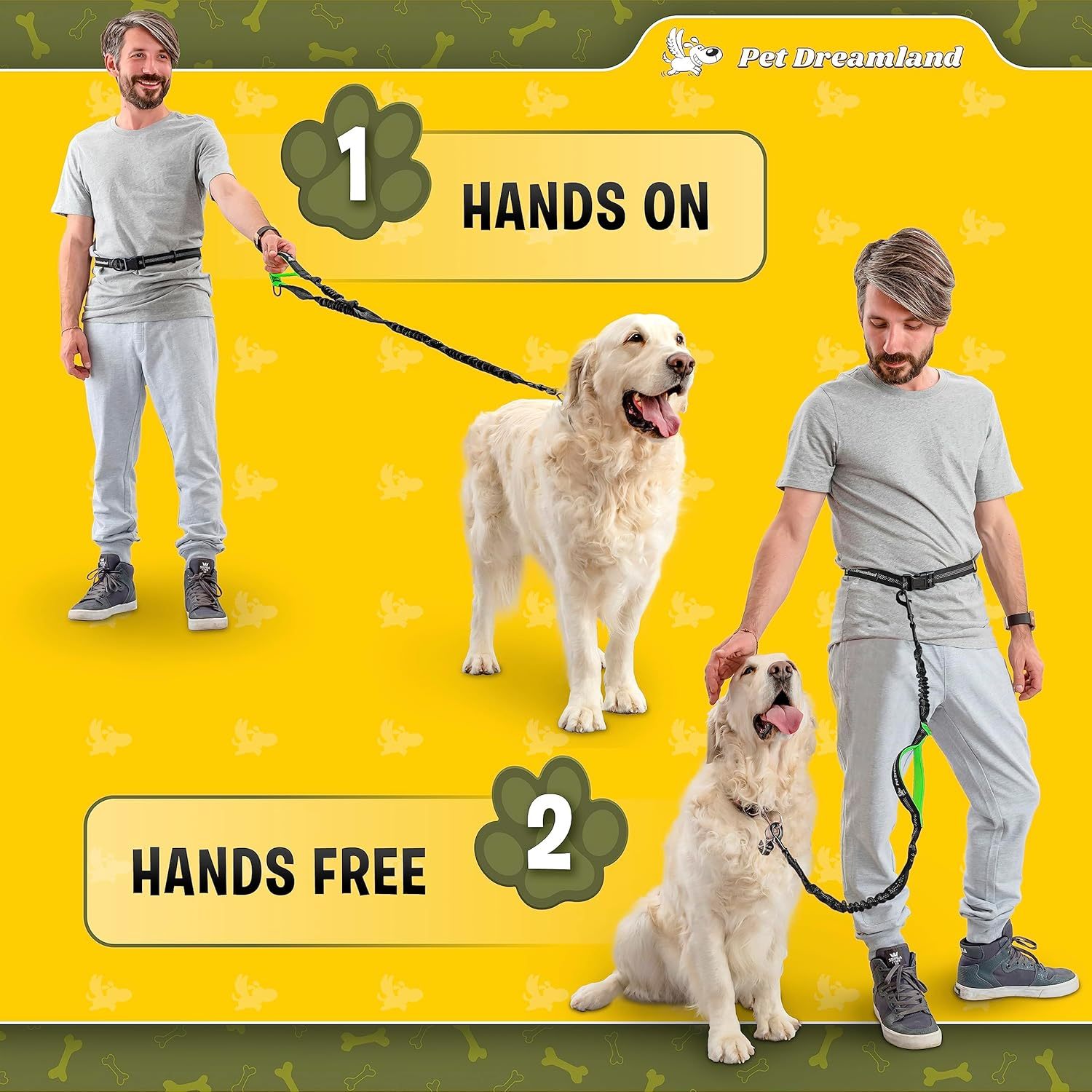 Exquisite Hands-Free Leash: Perfect for Active Pet Owners Comfortable, Durable & Ideal for Running, Walking, Hiking. Premium Large Dog Waist Leash with Bungee. Must-Have Dog Gear