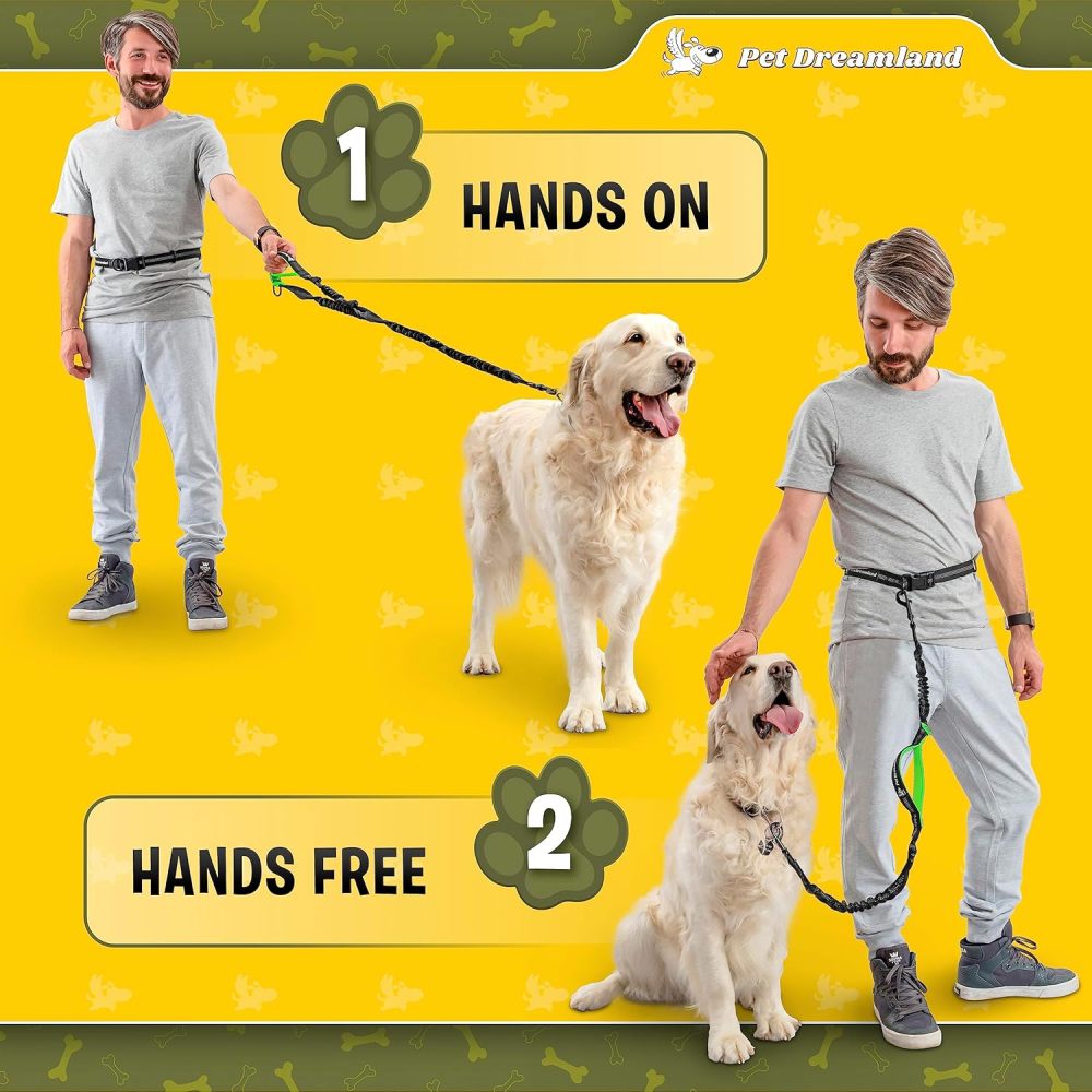 Exquisite Hands-Free Leash: Perfect for Active Pet Owners Comfortable, Durable & Ideal for Running, Walking, Hiking. Premium Large Dog Waist Leash with Bungee. Must-Have Dog Gear