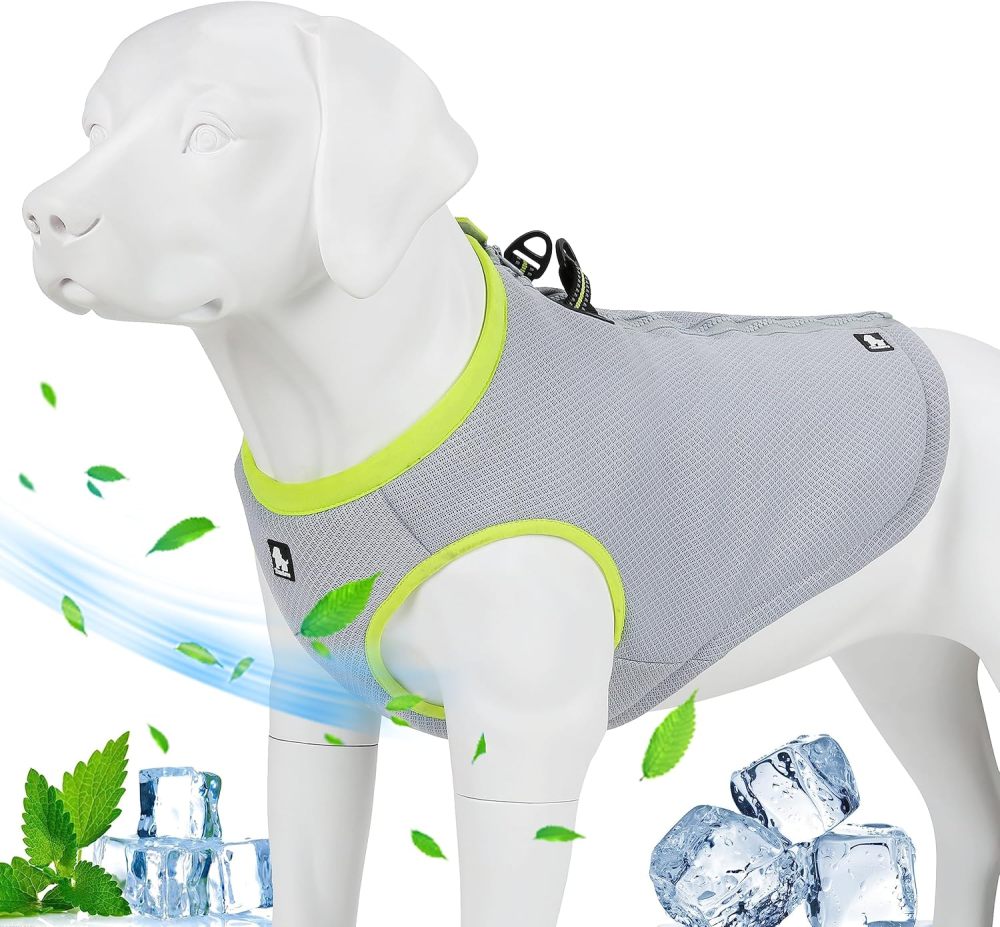 Truelove Dog Cooling Vest Dog Harness Cooler Jacket with Adjustable Zipper for Outdoor Hunting Training and Camping Green
