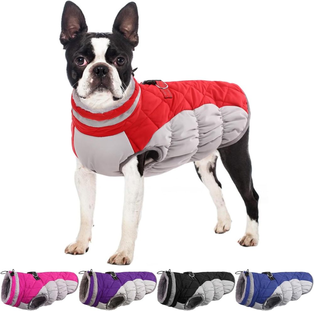 Dog Jackets for Medium Dogs,Medium Dog Coat,Warm Pet Winter Coat Zip Up Back,Waterproof Dogs Jacket with D-Ring,Pet Cold Weather Coats with Fleece Lined, Snowsuit Pug Boston Terrier,Red,M