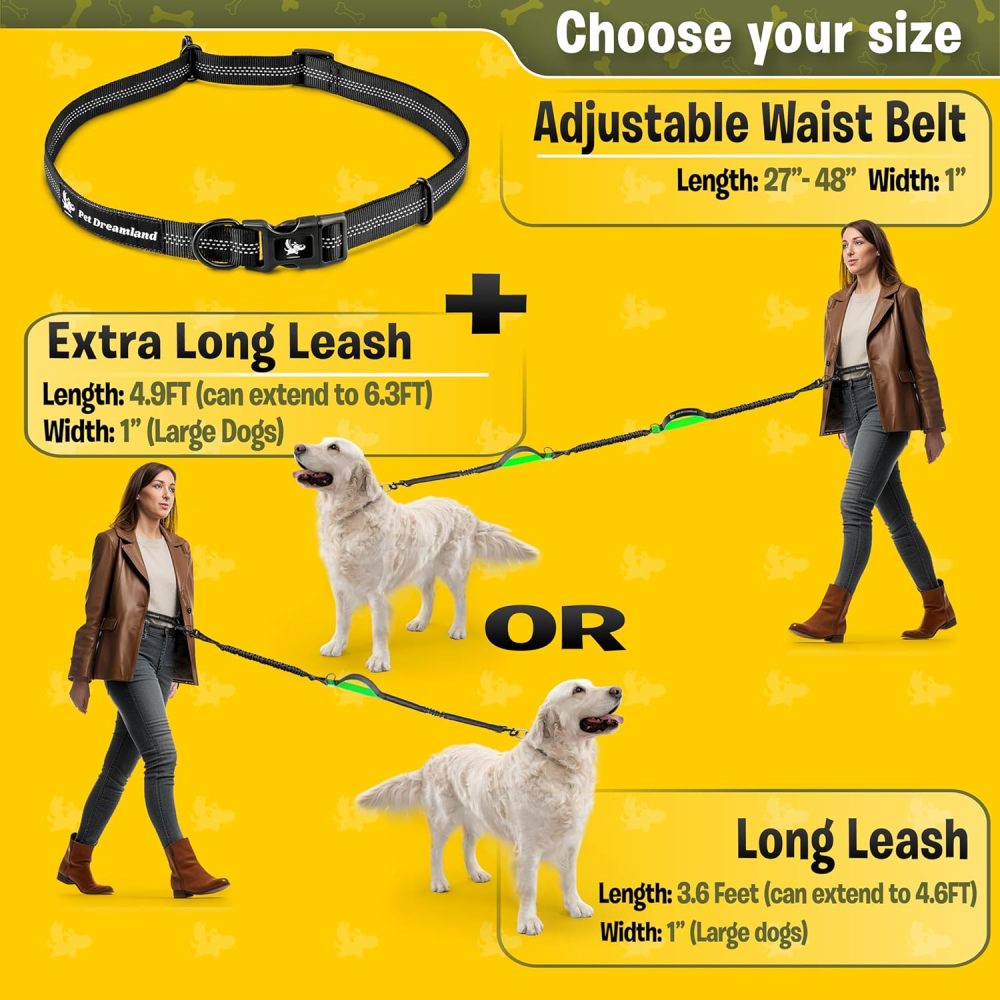 Exquisite Hands-Free Leash: Perfect for Active Pet Owners Comfortable, Durable & Ideal for Running, Walking, Hiking. Premium Large Dog Waist Leash with Bungee. Must-Have Dog Gear