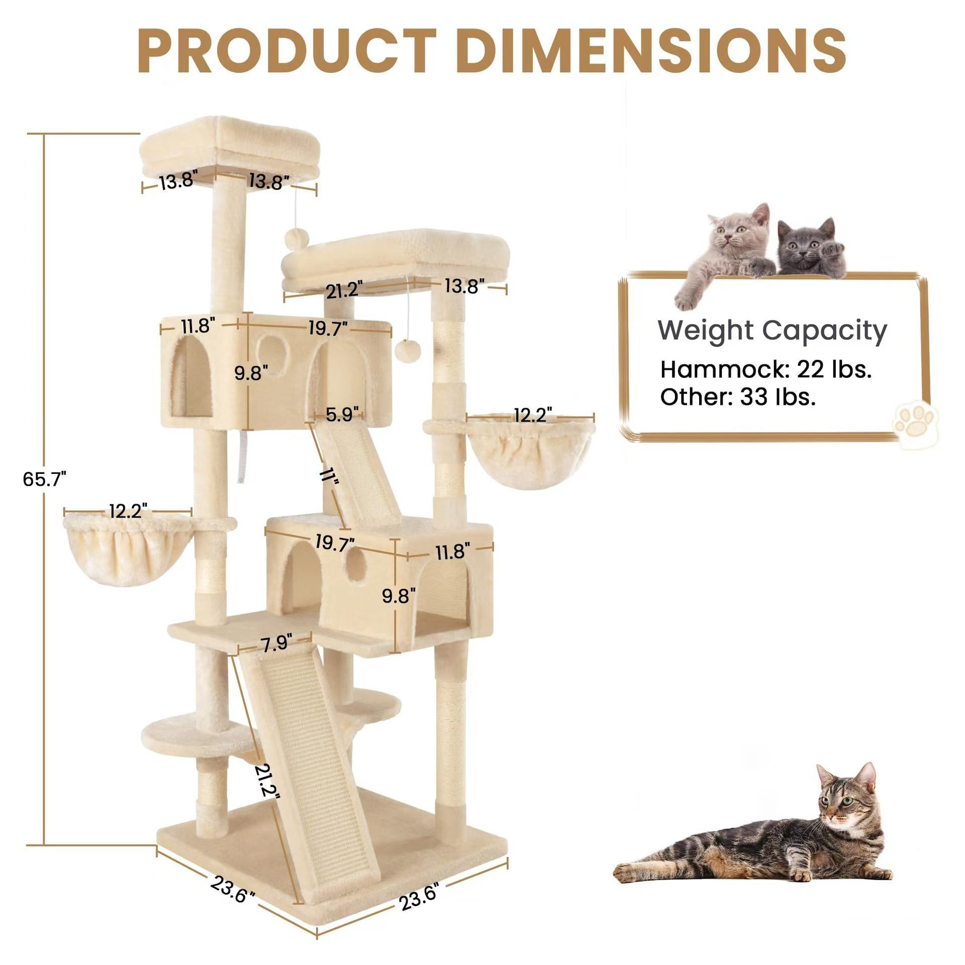 Xin Three Layer Cat Tree with Cat Condo and Two Hammocks,Grey