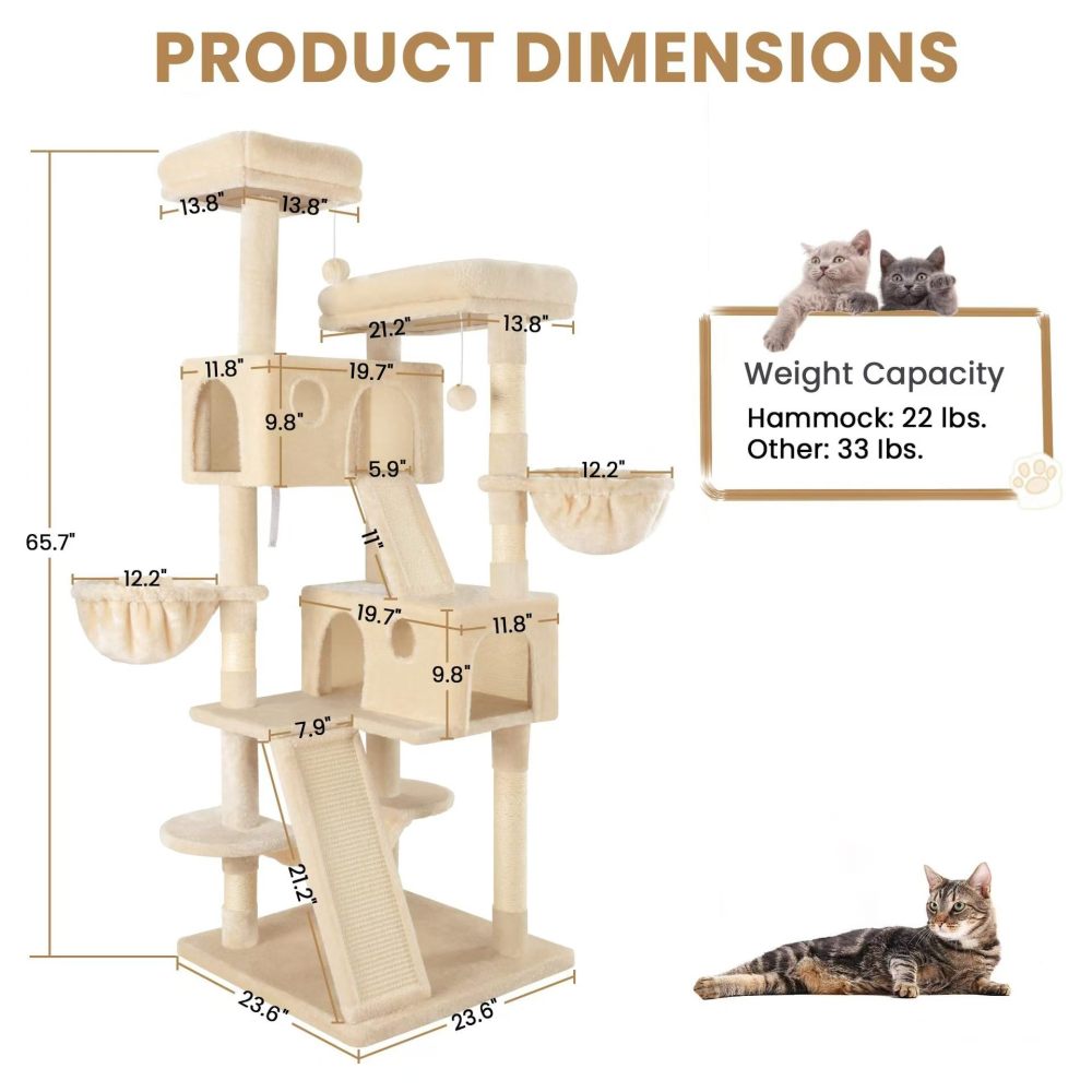 Xin Three Layer Cat Tree with Cat Condo and Two Hammocks,Grey