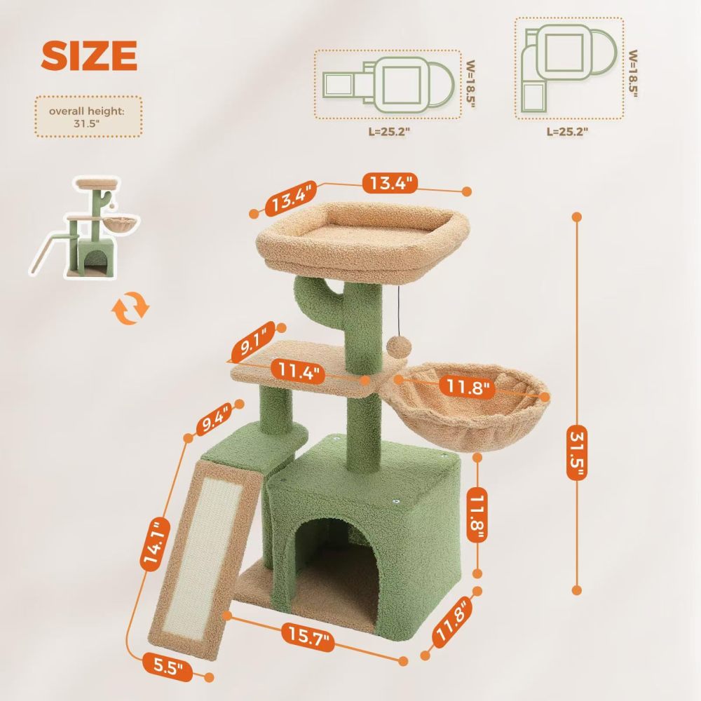 Xin Three Layer Cat Tree with Cat Condo and Two Hammocks,Grey