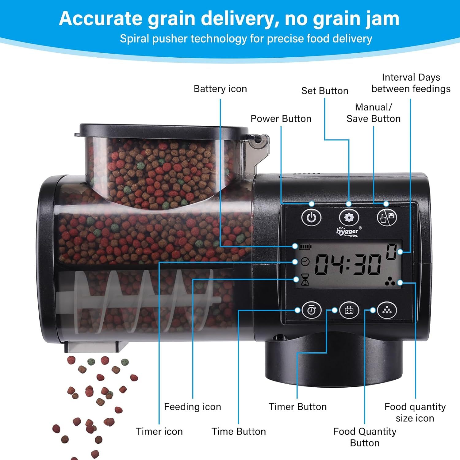 hygger Automatic Fish Feeder for Aquarium: Auto Fish Food Dispenser with Timer,quantitative and Fixed-Point Feeding System for Betta Turtle Small Tank - Aquarium Vacation Feeder with 3 AAA Batteries