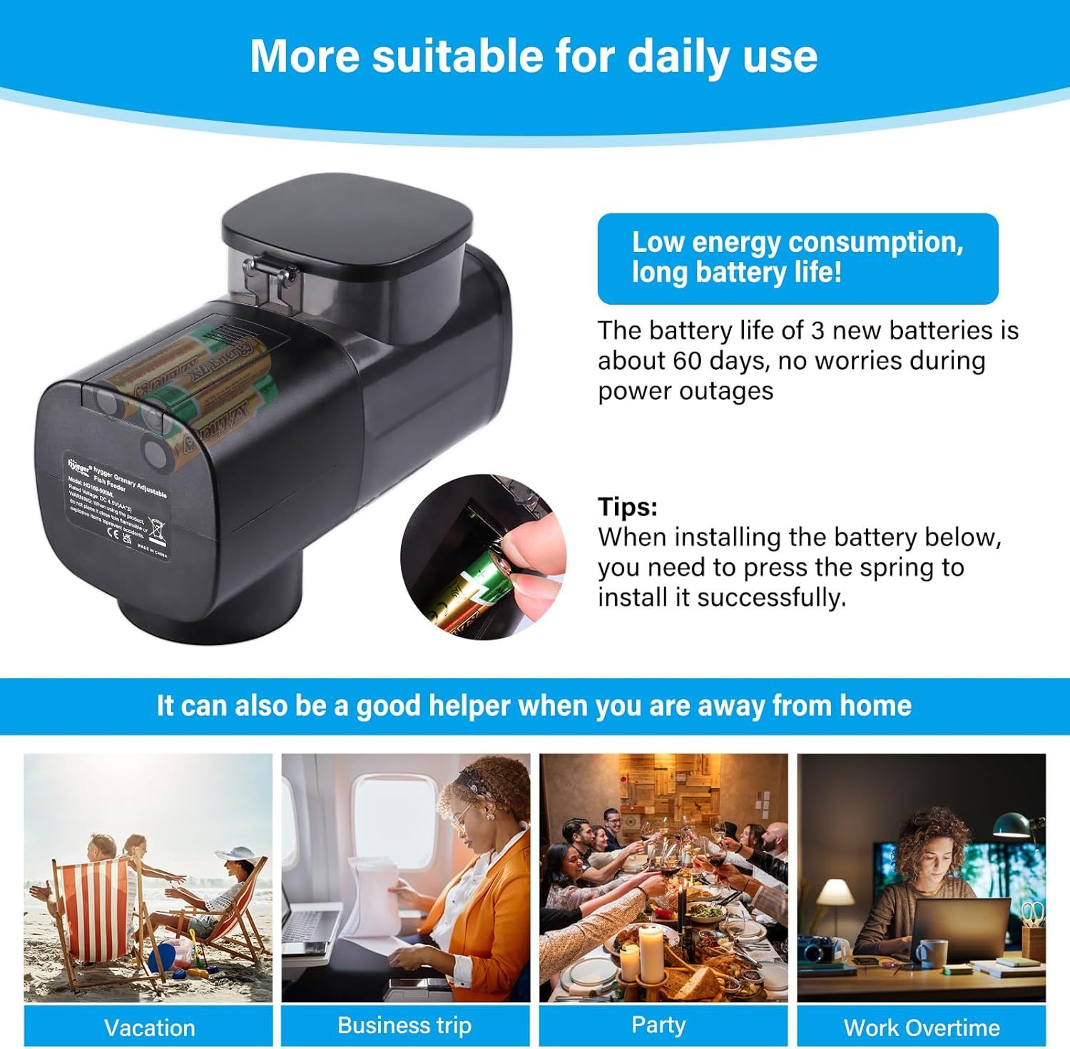hygger Automatic Fish Feeder for Aquarium: Auto Fish Food Dispenser with Timer,quantitative and Fixed-Point Feeding System for Betta Turtle Small Tank - Aquarium Vacation Feeder with 3 AAA Batteries