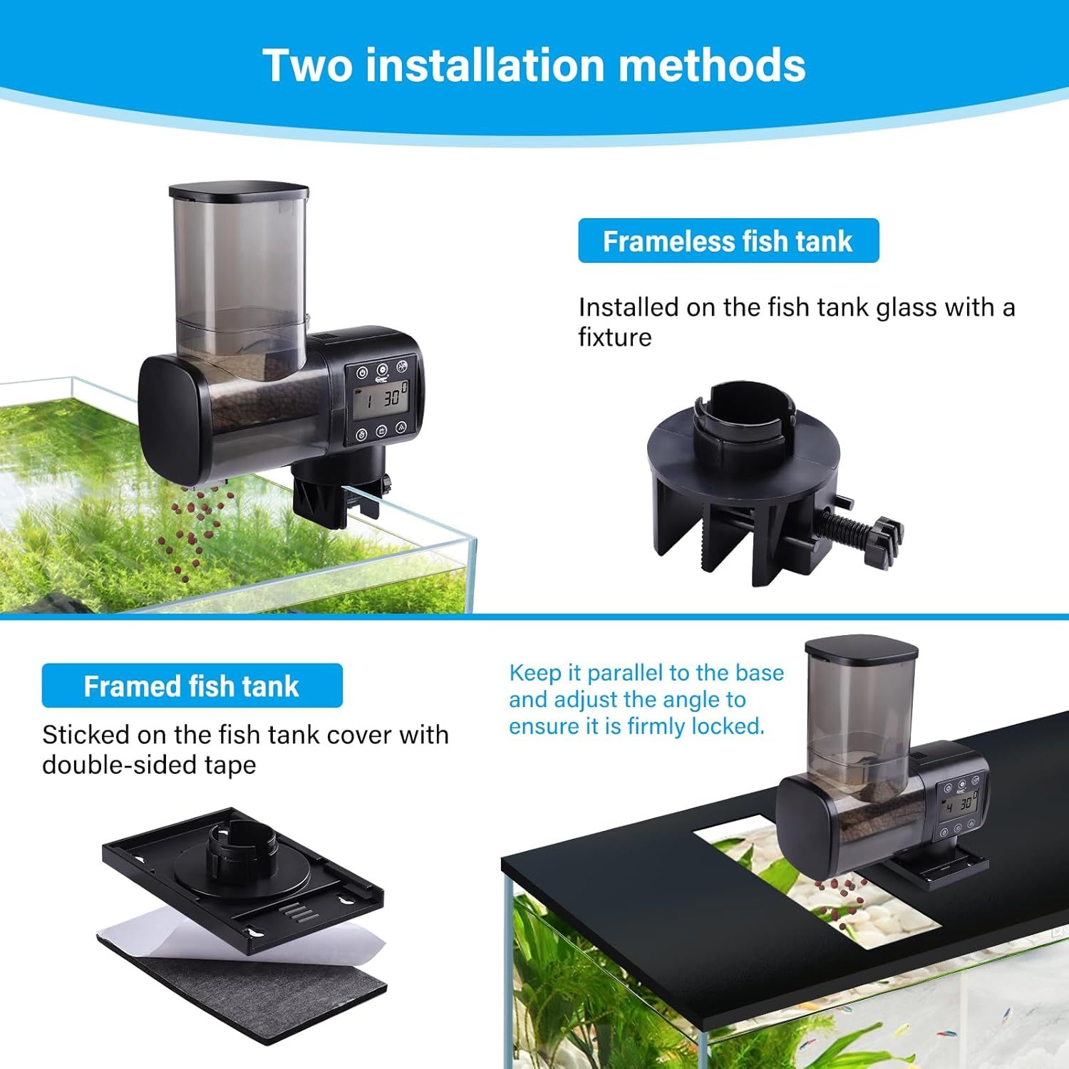 hygger Automatic Fish Feeder for Aquarium: Auto Fish Food Dispenser with Timer,quantitative and Fixed-Point Feeding System for Betta Turtle Small Tank - Aquarium Vacation Feeder with 3 AAA Batteries