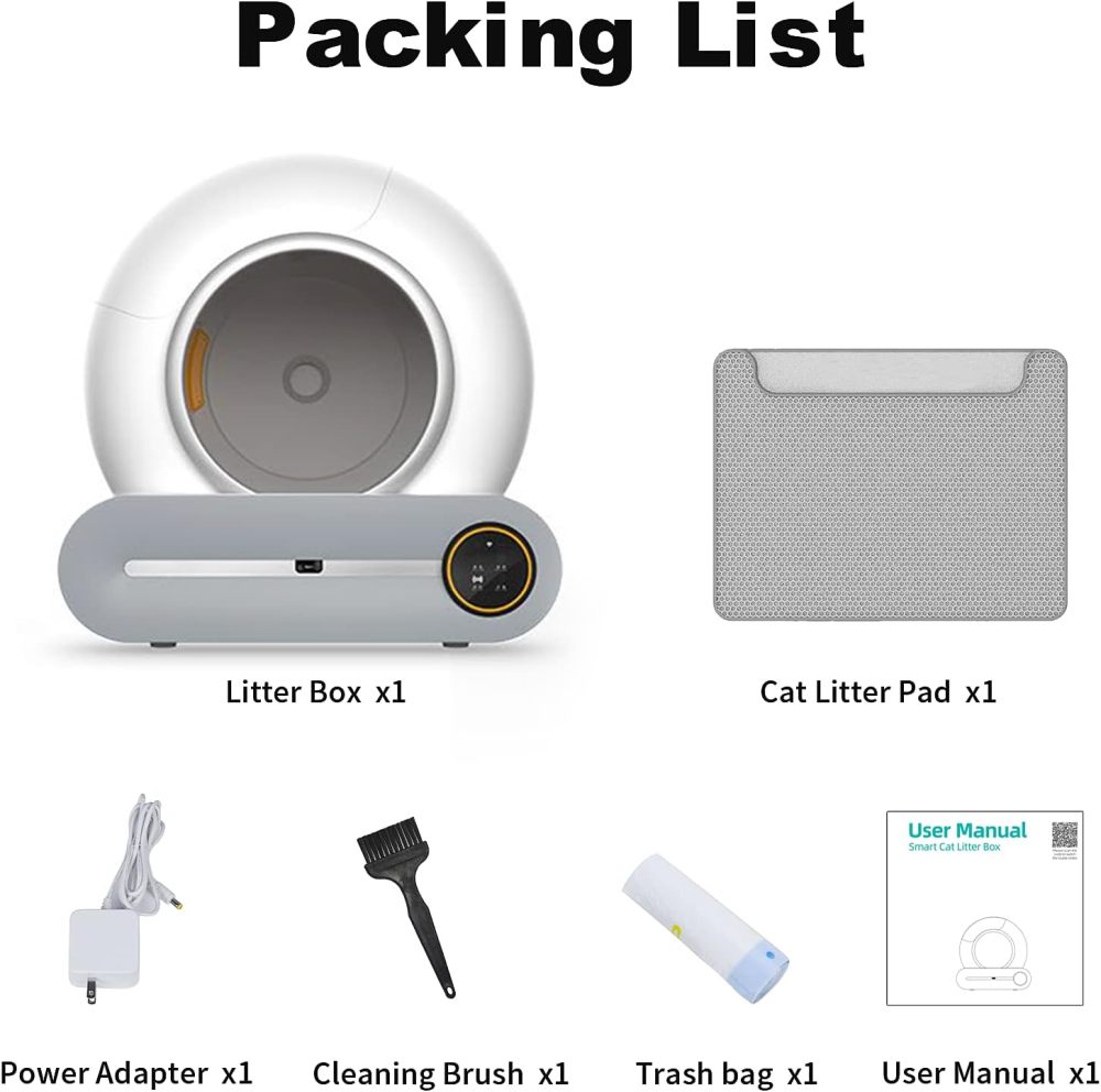 Automatic Cat Litter Box, 65+15L Extra Large No Scooping Self-Clean Cat Litter Box Robot with Sensors Safety Protection/Deodorisation/APP Control/Large Capcity for Multiple Cats, from 2 to 17LB