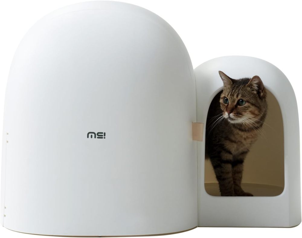 MS!MAKE SURE Cat Litter Box Enclosure with Lid, Extra Large Covered Hidden Dog Proof Closed Modern Cat Litter Box Furniture with Scoop, for Odor Control and Less Tracking, Easy to Clean - Snow White