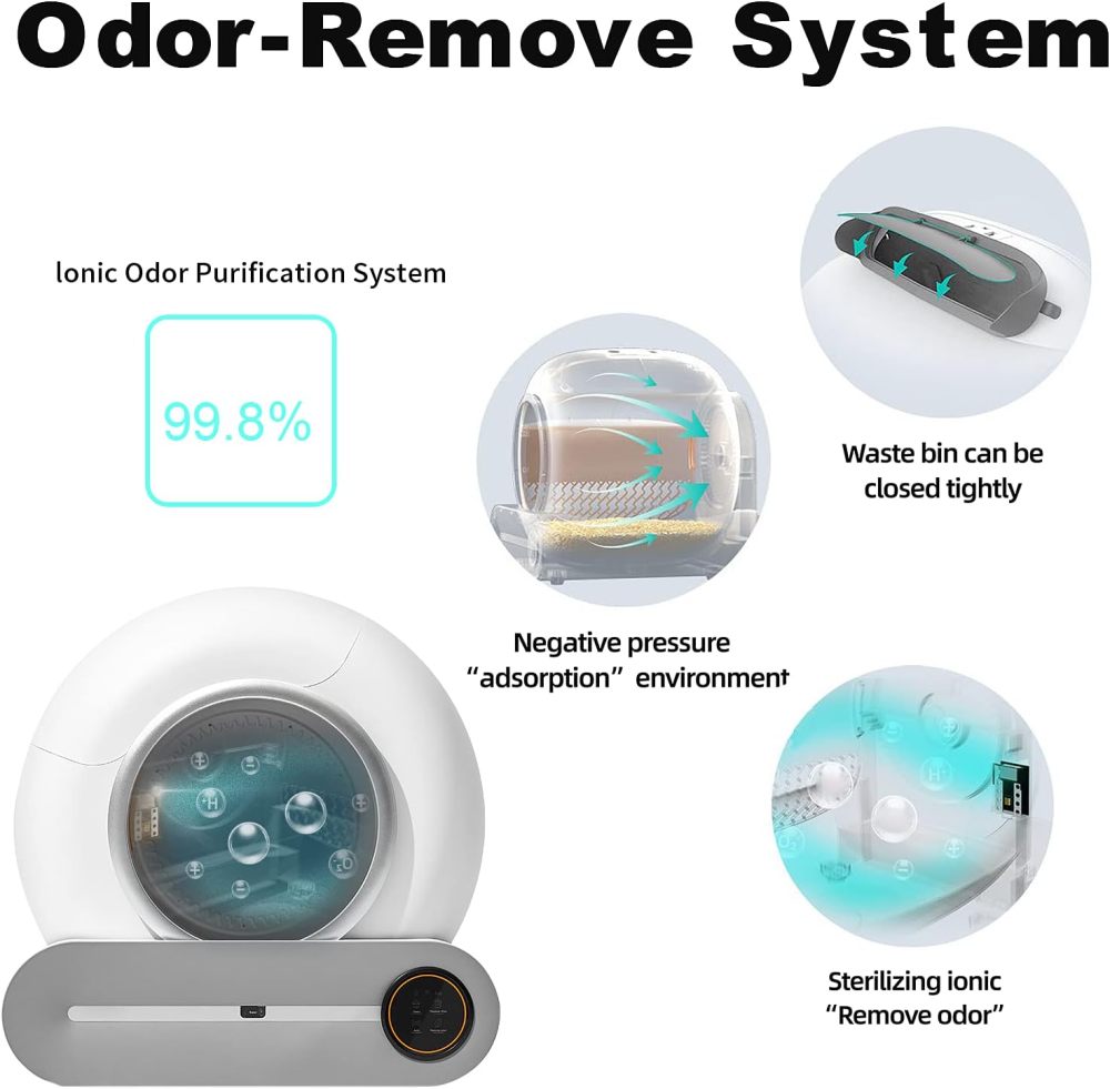Automatic Cat Litter Box, 65+15L Extra Large No Scooping Self-Clean Cat Litter Box Robot with Sensors Safety Protection/Deodorisation/APP Control/Large Capcity for Multiple Cats, from 2 to 17LB